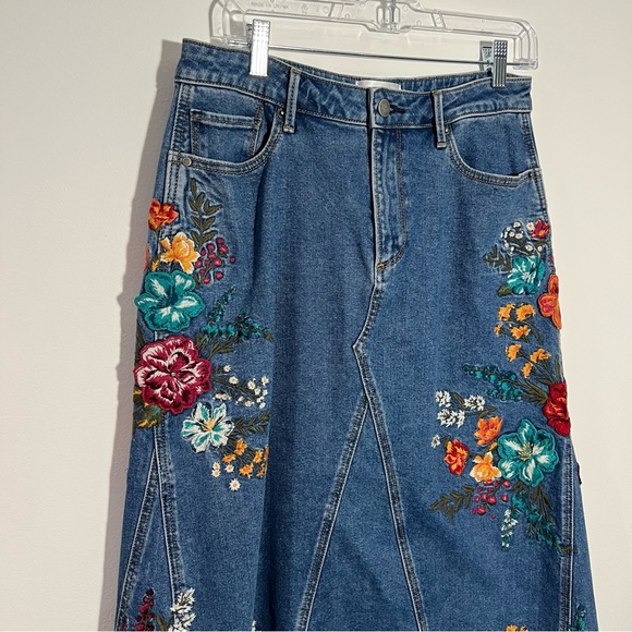 NEW Free People x Driftwood Embroidered Denim Maxi Skirt Size 29 - Picture 3 of 14